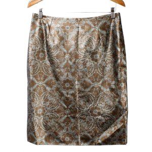 FLEUR DAVID RODRIGUEZ Brown Vegan Leather Floral Pattern Pencil Skirt Size 8